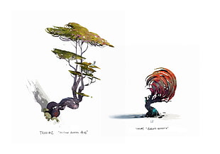 two assorted trees illustrations, artwork, digital art