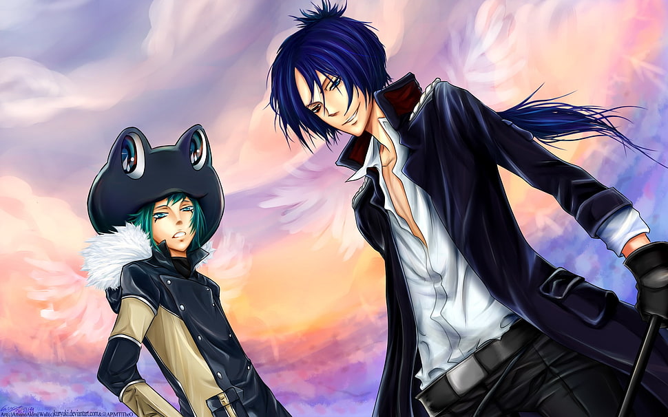 two blue haired Men Anime characters HD wallpaper