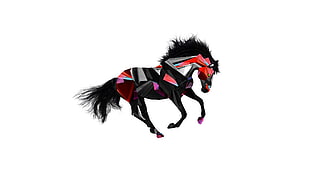 black, red, and gray horse illustration