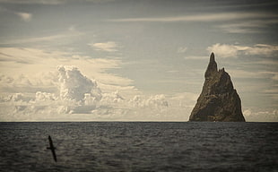 brown rock formation, landscape, relaxing, sea, clouds HD wallpaper