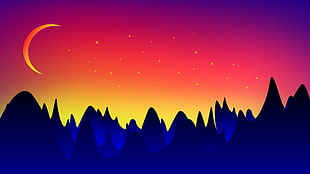 mountain ranges and crescent moon 3D wallpaper