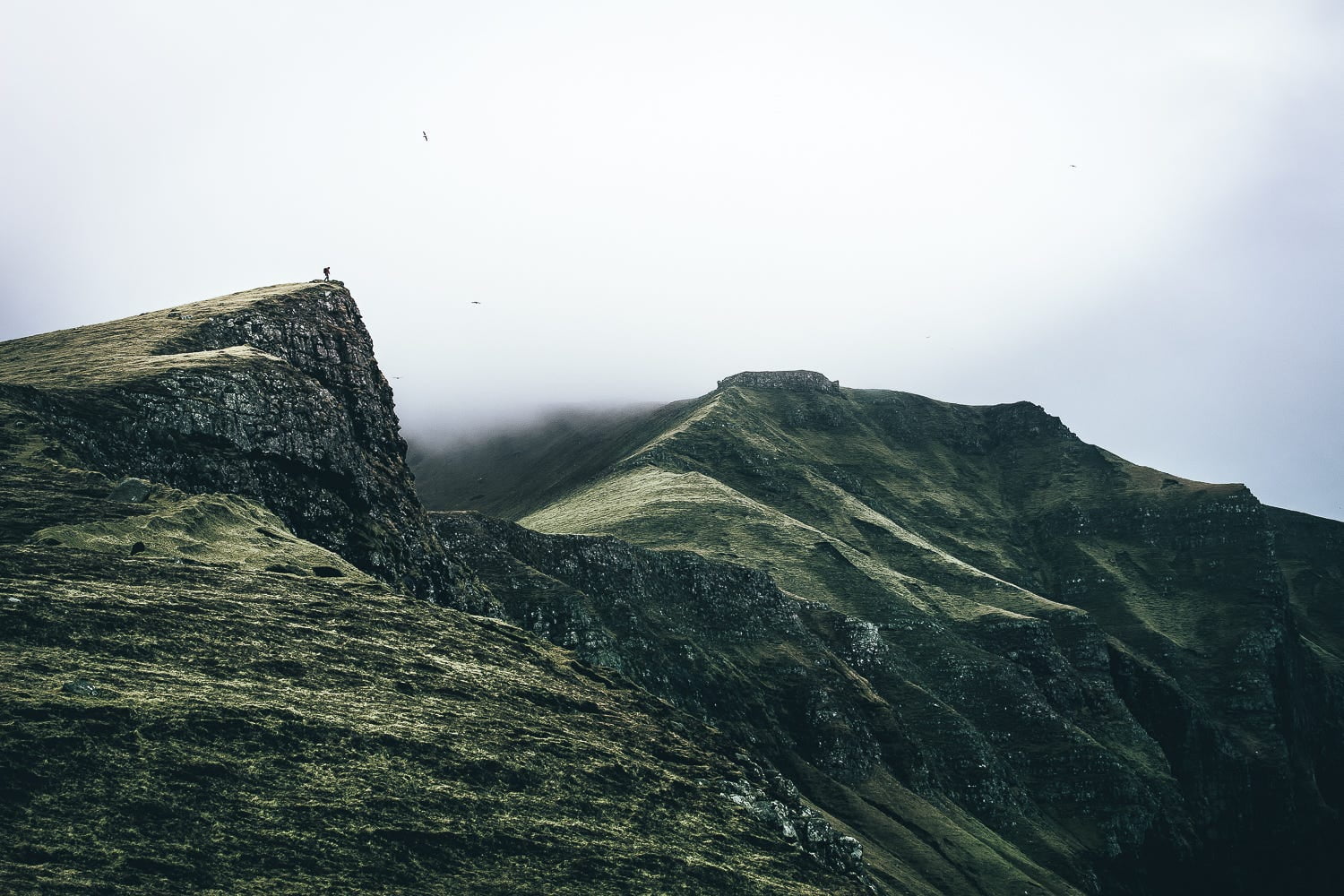 black and gray floral bed sheet, mountains, clouds, mist, alone