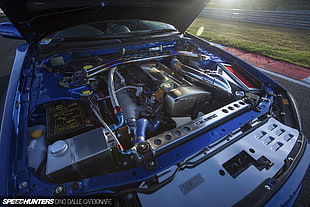 blue Honda Civic engine, car, Speedhunters, blue cars, vehicle HD wallpaper