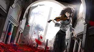 animated character holding violin wallpaper HD wallpaper