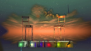 two brown steel chairs, fantasy art