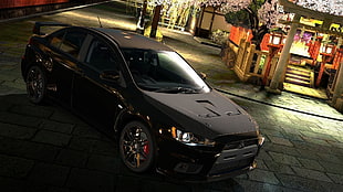 black sedan, Mitsubishi Lancer, Mitsubishi Lancer Evo X, Gran Turismo, car HD wallpaper