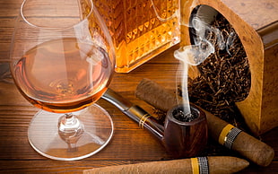 smoking pipe and whiskey glass HD wallpaper