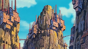brown and black concrete building, anime, Studio Ghibli, Laputa: Castle in the Sky