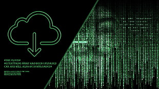green date matrix logo, hacking, green, Anonymous, clouds