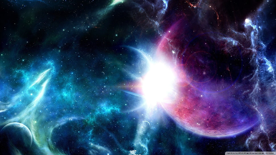 red and teal galaxy photo, space HD wallpaper
