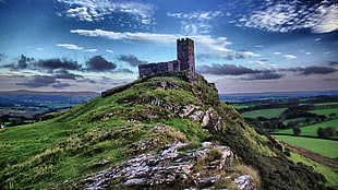 gray stone castle, castle, ruin, sky, landscape HD wallpaper