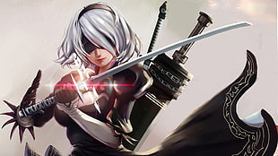 woman holding sword anime character 3D wallpaper