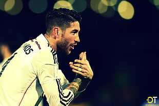 men's white and black long-sleeved shirt, Sergio Ramos, Real Madrid