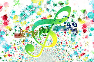 green treble clef and musical notes HD wallpaper