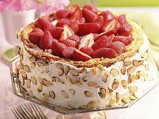 strawberry cake, food, strawberries, cake HD wallpaper