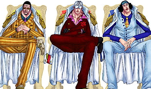 three Onepiece characters illustration, anime, One Piece, Sakazuki, Kizaru