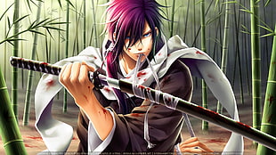 male holding katana digital wallpaper, original characters