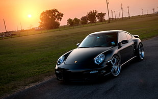 black Porsche 911 coupe, car, Porsche 911, Porsche 911 Turbo (997)