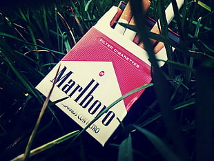 white and red Marlboro cigarette pack, cigarettes, Marlboro, smoke, vintage