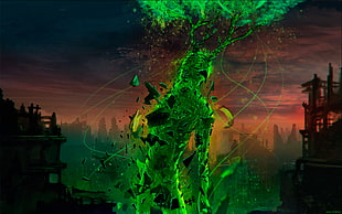 green tornado cartoon illustration, science fiction, Romantically Apocalyptic , Vitaly S Alexius, glowing