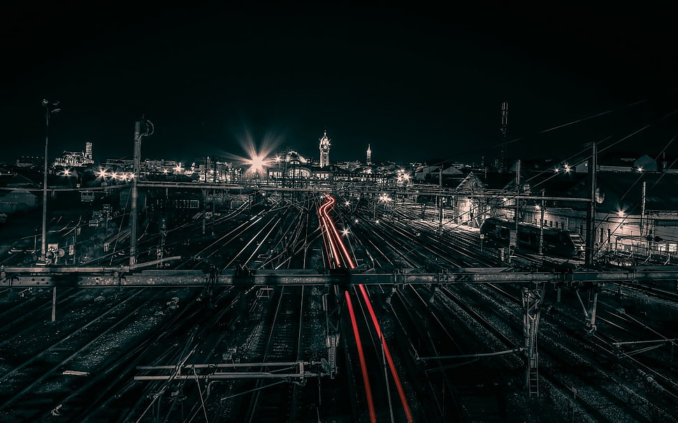 time lapse photo of bridge and road, Limoges, France, train station, light trails HD wallpaper