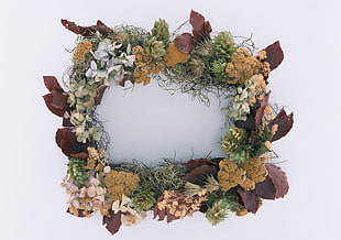 purple, green and brown wreath