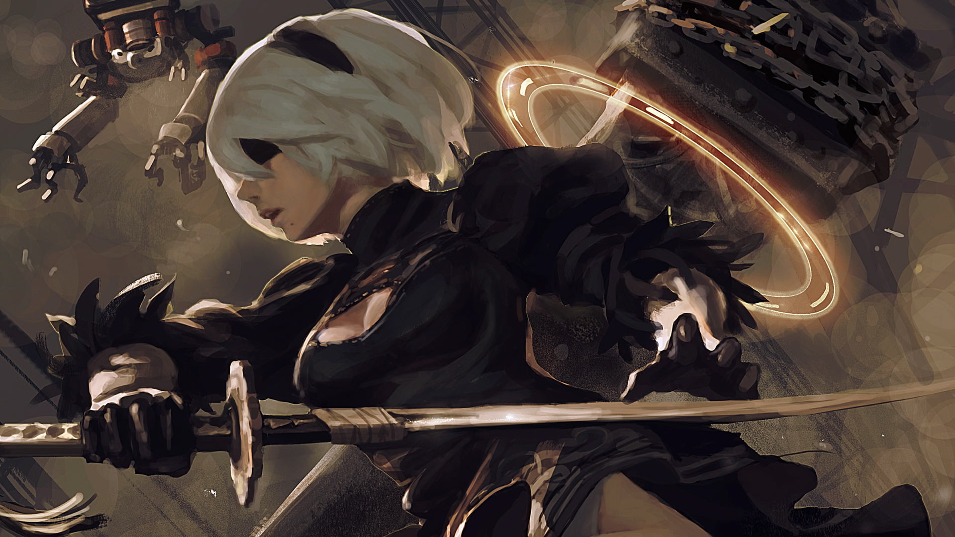 Male Anime Character Nier Automata Katana 2b White Hair Hd Wallpaper Wallpaper Flare