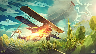 fighter plane game application digital wallpaper, digital art, low poly, Mateusz Szulik, clouds HD wallpaper