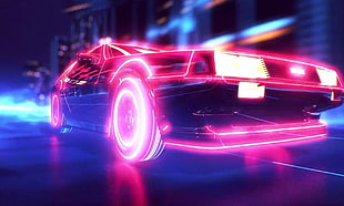 red and blue LED car illustration HD wallpaper
