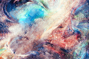 brown, black, blue, and beige abstract painting