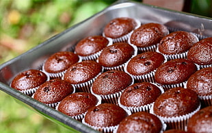 brown cupcakes on stainless steel tray