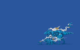 blue animal illustration, clockwork HD wallpaper