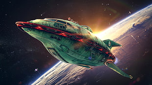 green and red spaceship illustration, Futurama, planet express HD wallpaper