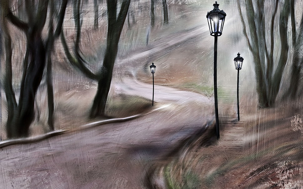 pathway with lights abstract painting HD wallpaper