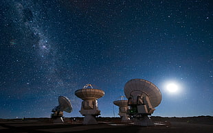 gray industrial satellite, Milky Way, space, stars