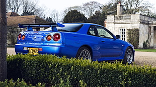 blue Opel coupe, car, blue cars, Nissan GTR R34