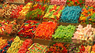 assorted-flavor gummy candy lot, food, sweets HD wallpaper