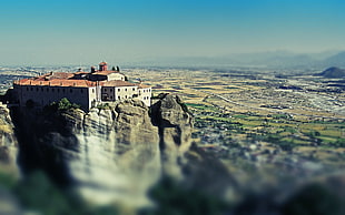 white and brown building, monastery, landscape, rock