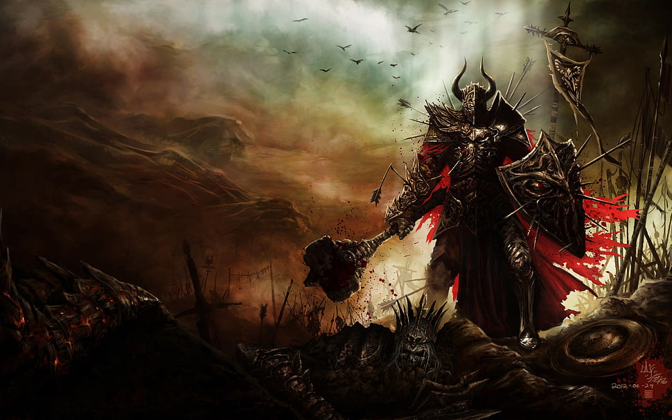 warrior holding shield and axe wallpaper, Diablo III HD wallpaper