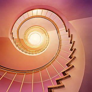 pink and brown spiral stairs