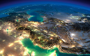 aerial photograph of earth, Iran, night, space