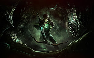 man holding bow beside dragon illustration, Scalebound, video games