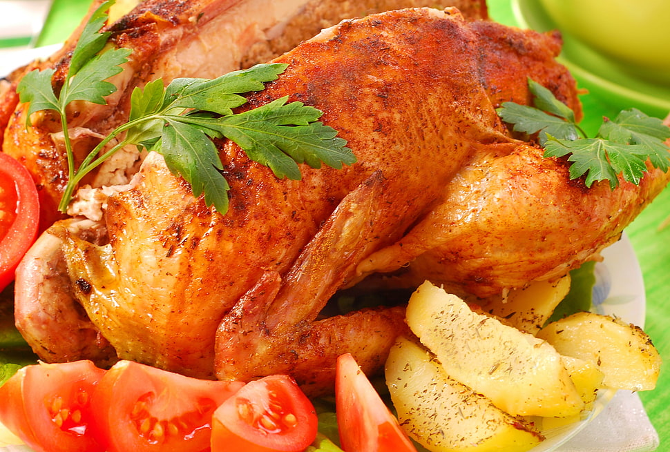 roasted chicken with tomatoe HD wallpaper