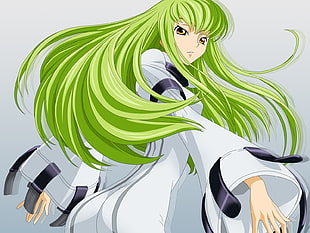 green long-haired female anime character