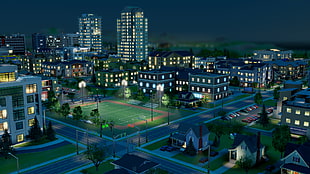 green tennis court and building wallpaper, SimCity, building