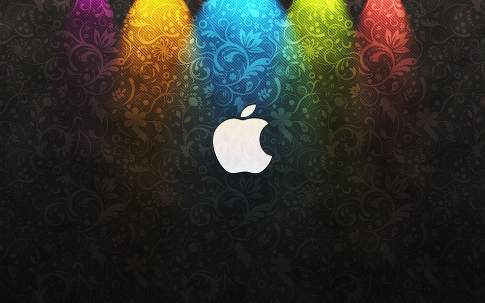 Apple logo with assorted colored floral background HD wallpaper