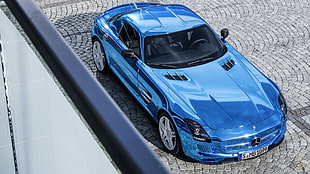 silver-blue Mercedes-Benz coupe, Mercedes SLS, blue cars, car, vehicle