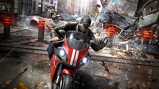 man riding red sports bike game application HD wallpaper