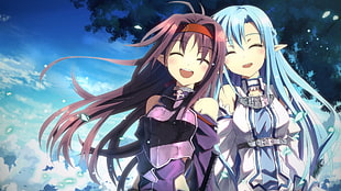 two girl anime laughing together illustration