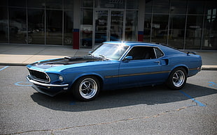 blue muscle car, car, Ford Mustang, Ford Mustang Mach 1